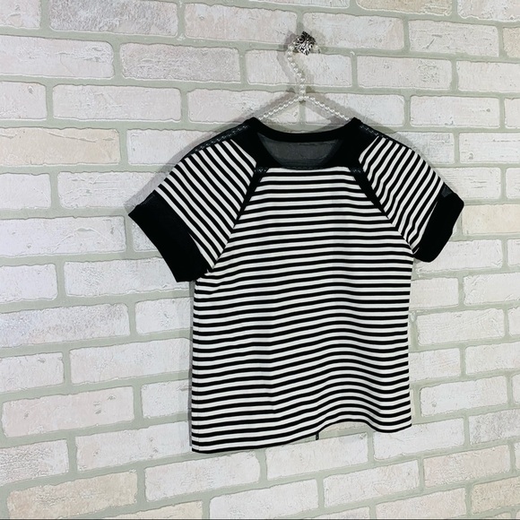 Lafayette 148 Short Sleeve Striped Zip Front Top - Picture 8 of 9